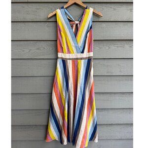 Gilli Striped Linen Blend Tie Back Midi Dress S